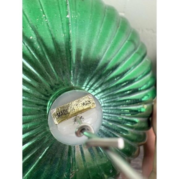 2 Large Vintage Green Ribbed Christmas Ornaments Plastic Taiwan 9” & 6” Retro - Picture 6 of 9